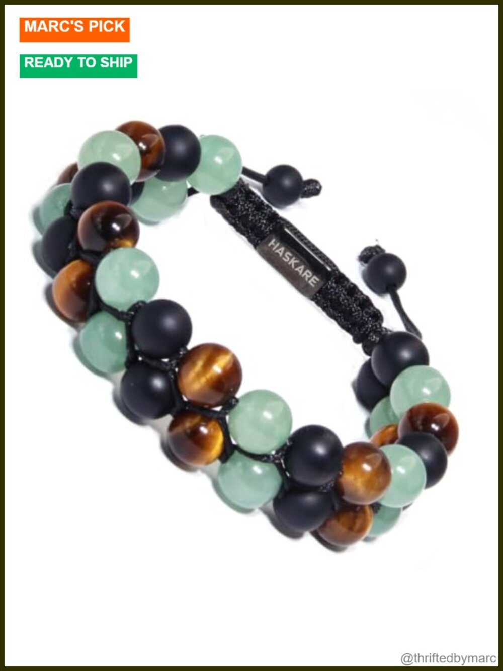 Natural Stone Beaded Bracelet Double Row Tiger Eye Onyx Aventurine Healing